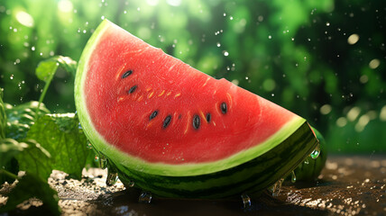 Wall Mural - Image of watermelon slices with water drops,Generated by AI