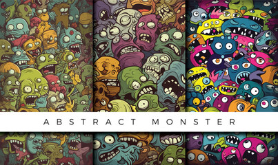 Wall Mural - Illustrations set of abstract monster backgrounds