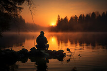 Fisherman By The Lake At Dawn.ai Generative