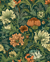 Wall Mural - Seamless pattern with beautiful flowers in neutral pastel colors, generative ai