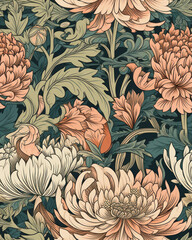 Wall Mural - Seamless pattern with beautiful flowers in neutral pastel colors, generative ai