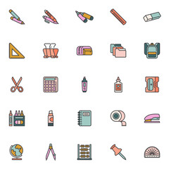 Aufkleber - school supplies filled outline icons set