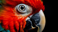 Close Up Macro View Of Parrot Red Head