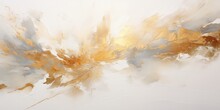 Gold And White Texture Abstract Background, Painting Made Of Gold Leaf On A White Background, Generative Ai

