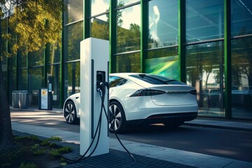 Wall Mural - Electric Car Charging: An Eco-Friendly Transportation Symbol