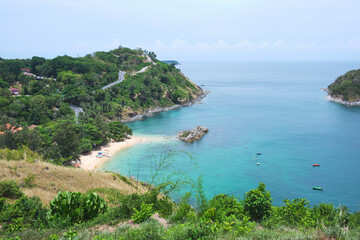 Wall Mural - aerial view of ya nui beach and the road to promthep cape at the south of phuket island in southern 