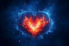 A Blue And Red Hearts Surrounded By Radiant Blue Flames, 
Created Using Generative AI Tools