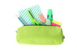 PNG,pencil case with stationary ,isolated on white background