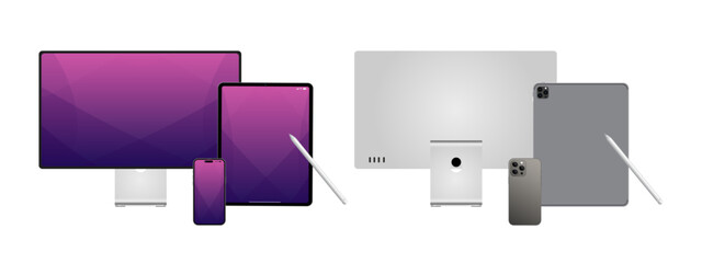 Poster - Laptop Computer, Mobile Phone and Tablet PC Mock up. Realistic high-detailed technology devices set.  Vector illustration.