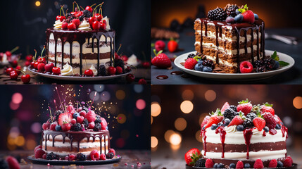 Canvas Print - christmas cake with candles and decorations