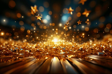 Wall Mural - gold glitter on a black background, golden star, holiday background. generative ai