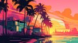 Miami vibes colorful wallpaper background. Illustration art.