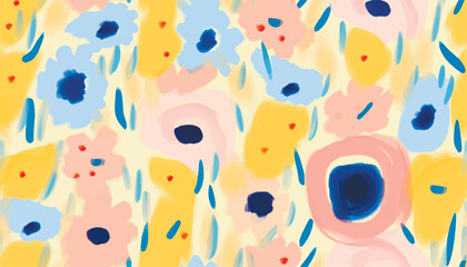 Hand drawn simple abstract flowers print. Trendy bright collage pattern. Fashionable template for design.