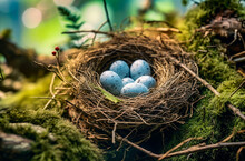 Two Bird Eggs In A Nest In A Tree