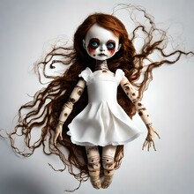 Image Of A Creepy Horror Toy Doll. (AI-generated Fictional Illustration)
