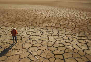 view man at the bottom dried up lake