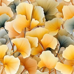 Poster - Ginkgo biloba yellow leaves seamless pattern. Generative AI