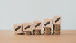 canvas print picture - For financial growth, interest rate increase, inflation, high price and tax rise concept. Arrow up sign on wooden cube blocks above stack of coins including copy space