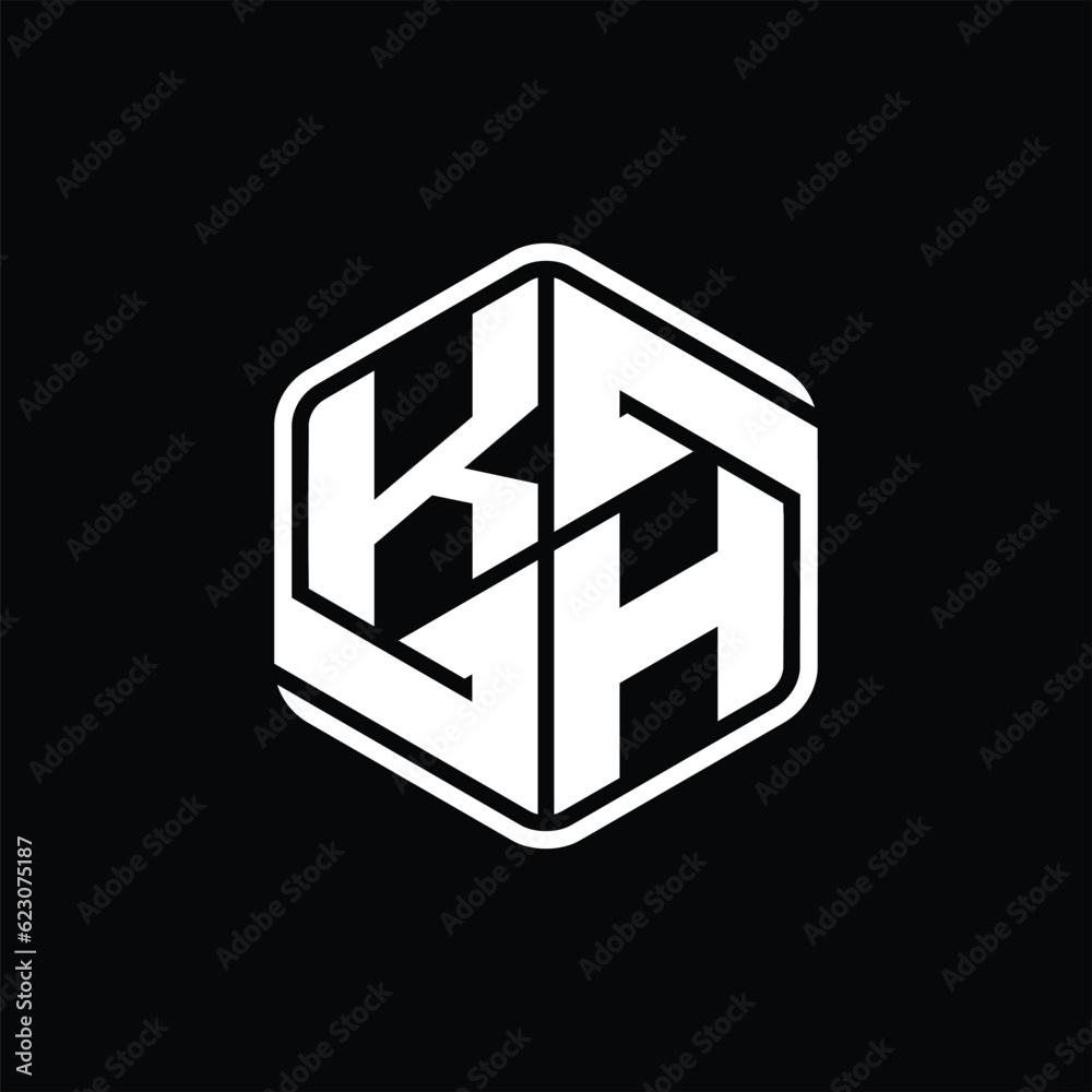 KH Logo monogram hexagon shape with ornament abstract isolated outline ...