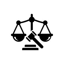 Scale Of Justice And Hammer Icon. Lawyer Service Logo Design.
