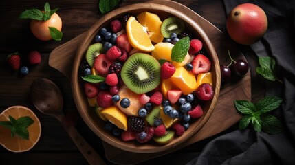 top down view of a bowl of fruit salad  - food photography