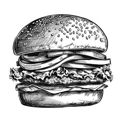 Hamburger black color hand drawn. Generative ai logo design.