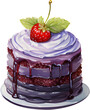 Watercolor Cake Illustration with Strawberry Topping and  Blueberry Melt