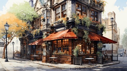 Wall Mural - Old coffeeshop on the cities of London and paris