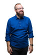 © Krakenimages.com - Young caucasian hipster man wearing glasses over isolated background looking away to side with smile on face, natural expression. Laughing confident.