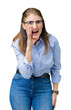 © Krakenimages.com - Beautiful middle age mature business woman wearing glasses over isolated background hand on mouth telling secret rumor, whispering malicious talk conversation