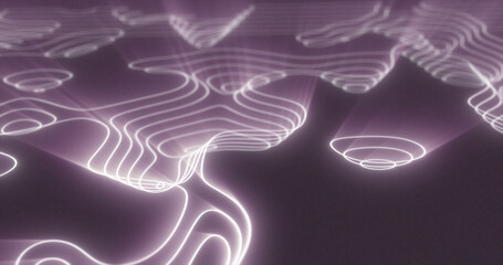 Wall Mural - Abstract purple futuristic hi-tech landscape with mountains and canyons from glowing energy circles and magic lines background