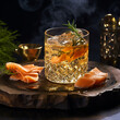 a glass of whiskey for a snack salmon 