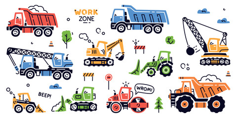 Sticker - Construction Equipment and Heavy Machines for Industrial Work Vector Set