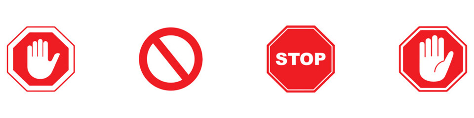 Red stop sign icon set. Do not enter. Danger. Vector illustration. Vector Graphic. EPS 10