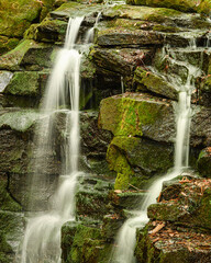 Canvas Print - Close-up detail of Wharnley Burn Falls, a beautiful waterfall at Allensford near Consett, County Durham, the burn is a tributary of the River Derwent and well hidden in woodland