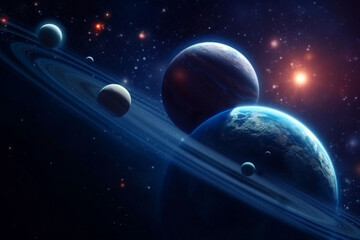 Wall Mural - space, planets and night in galaxy, solar system and universe with jupiter, mars and pluto science. 