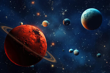 Wall Mural - space, planets and armageddon in universe, galaxy and solar system with jupiter, mars and pluto. ai 
