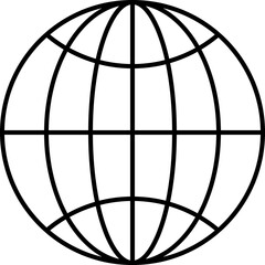 Black world icon, earth globe illustration with line , png isolated on transparent background.