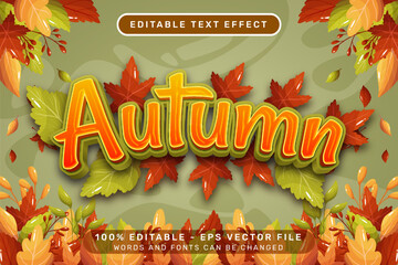 autumn 3d text effect and editable text effect with autumn leaves illustration