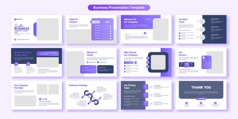 Wall Mural - Creative business PowerPoint presentation slides template design. Use for modern keynote presentation background, brochure design, website slider, landing page, annual report, company profile