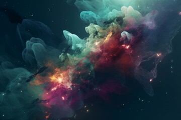 Wall Mural - background with space, Colorful Nebula with Light Particles, Soft Edges, and Atmospheric Effects, Infused with Stimwave and Celestialpunk Vibes