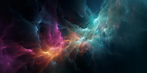 Wall Mural - background with space, Colorful Nebula with Light Particles, Soft Edges, and Atmospheric Effects, Infused with Stimwave and Celestialpunk Vibes