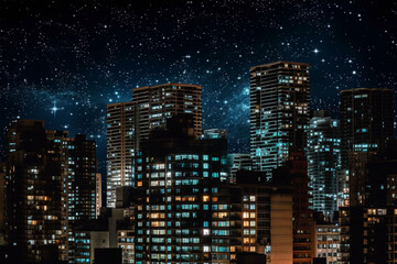 Wall Mural - night, milky way and stars in dark sky in town for stargazing, astrophotography and starlight view. 