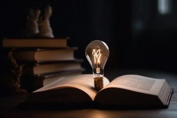 A book with a light bulb as inspiration or an idea.