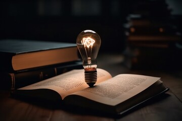 A book with a light bulb as inspiration or an idea.