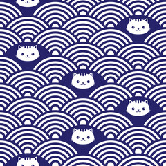 Cat wave Japanese style background vector art