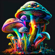 Magic Neon Glowing Magic Mushrooms, Generative AI