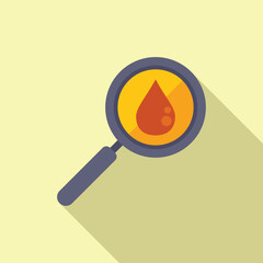 Poster - Blood drop magnifier icon flat vector. Positive result. Data kit