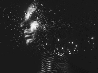 Aufkleber - Virtual Digital head of Artificial Intelligence (AI). deep learning concept. Hologram. 3d rendering