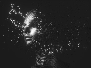 Aufkleber - Virtual Digital head of Artificial Intelligence (AI). deep learning concept. Hologram. 3d rendering